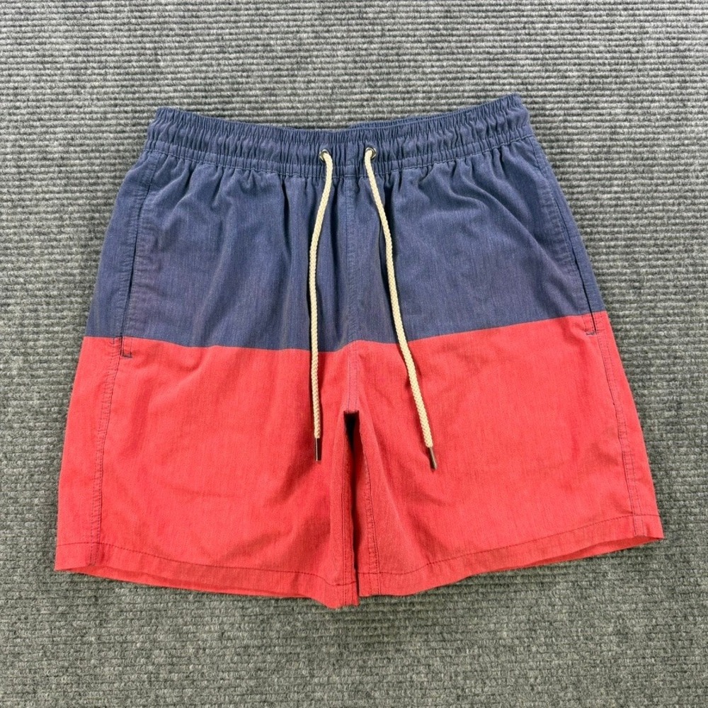 Fair Harbor Colorblock Swim Shorts Mens Large Blue Red Recycled Stretch Outdoors